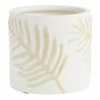 World Market White And Tan Embossed Leaf Ceramic Planter