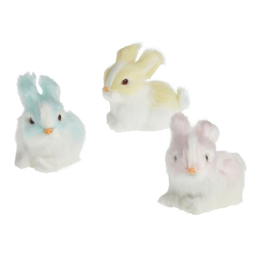 World Market Pastel Faux Fur Bunnies Set of 3 1 World Market Pastel Faux Fur Bunnies Set of 3
