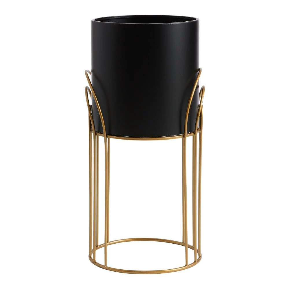World Market Black Metal Planter With Arched Gold Stand 1 World Market Black Metal Planter With Arched Gold Stand