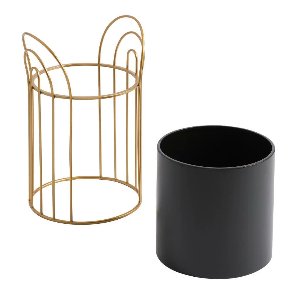 World Market Black Metal Planter With Arched Gold Stand 2 World Market Black Metal Planter With Arched Gold Stand - Image 2