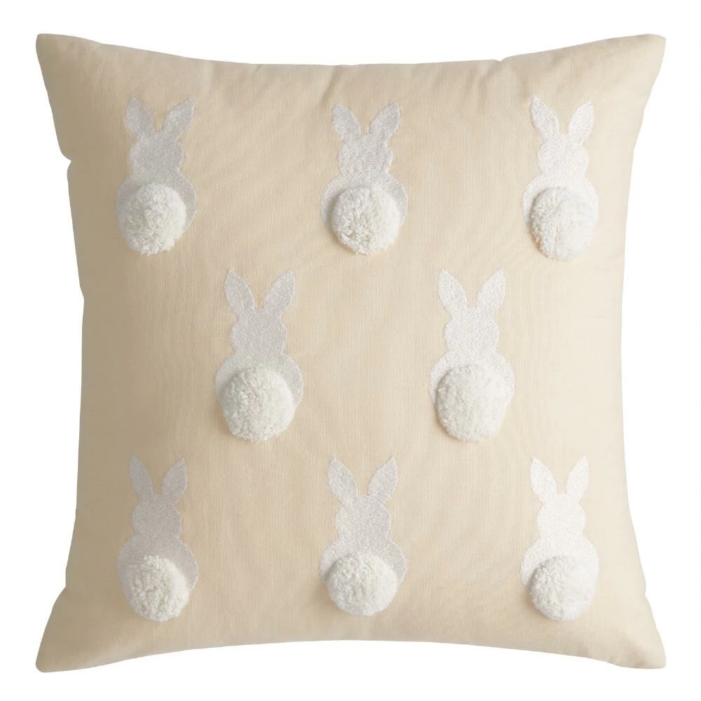World Market Oatmeal And White Bunny Rabbit Pom Tail Throw Pillow 1 World Market Oatmeal And White Bunny Rabbit Pom Tail Throw Pillow