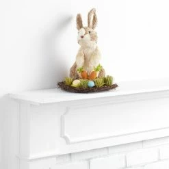 World Market Natural Fiber Bunny In Nest Decor