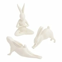 World Market White Resin Yoga Bunnies Set of 3