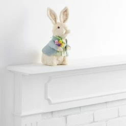 World Market Natural Fiber Bunny With Flower Decor