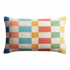 World Market Multicolor Woven Check Indoor Outdoor Lumbar Pillow