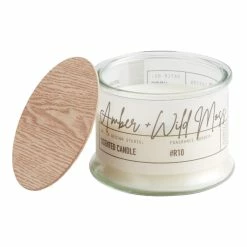 World Market Frosted Glass Amber and Wild Moss 2 Wick Scented Candle