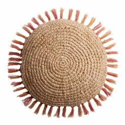 World Market Round Natural Multi Fringe Indoor Outdoor Throw Pillow