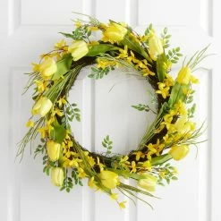 World Market Faux Tulip And Forsythia Wreath