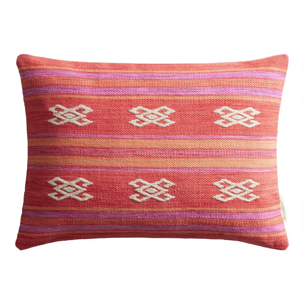 World Market Coral Baja Geo Indoor Outdoor Lumbar Pillow 1 World Market Coral Baja Geo Indoor Outdoor Lumbar Pillow