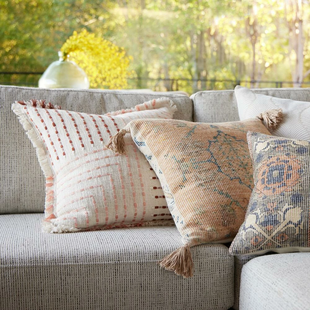 World Market Coral Ribbed Carpet Print Throw Pillow 2 World Market Coral Ribbed Carpet Print Throw Pillow - Image 2