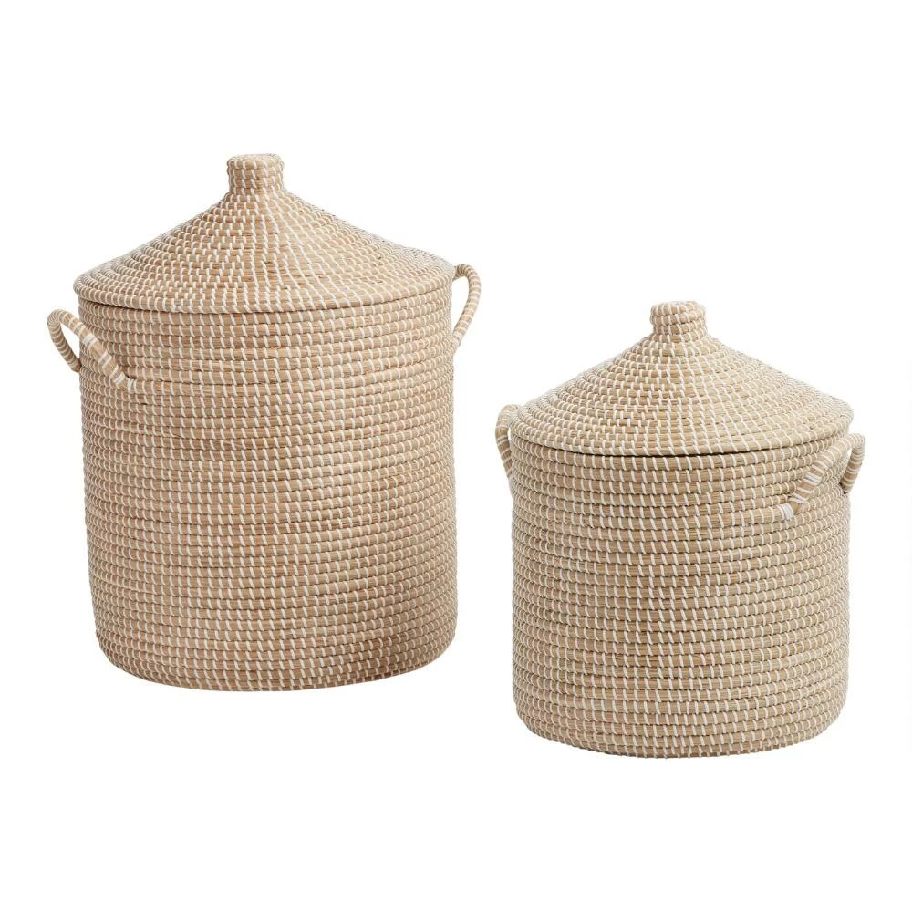 World Market Adira White Seagrass Basket With Lid 1 World Market Adira White Seagrass Basket With Lid