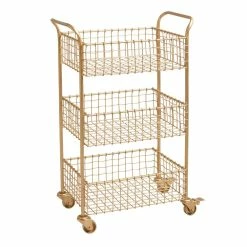 World Market Antonia Gold Wire Basket 3 Tier Rolling Cart