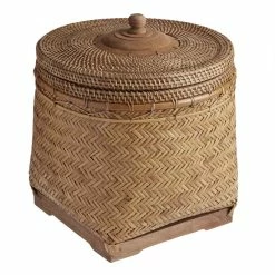 World Market Benji Natural Rattan Basket With Lid