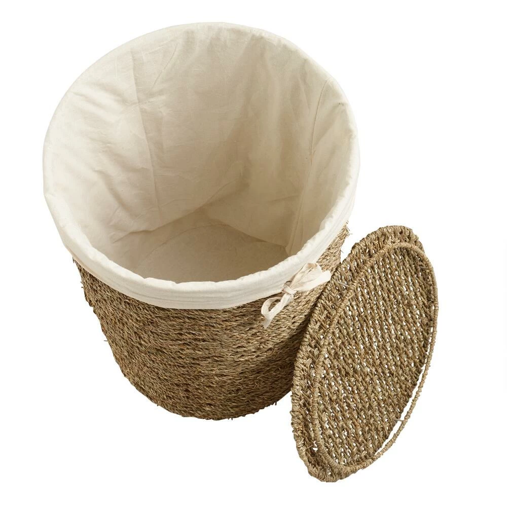 World Market Trista Round Seagrass Hamper With Liner And Lid 2 World Market Trista Round Seagrass Hamper With Liner And Lid - Image 2