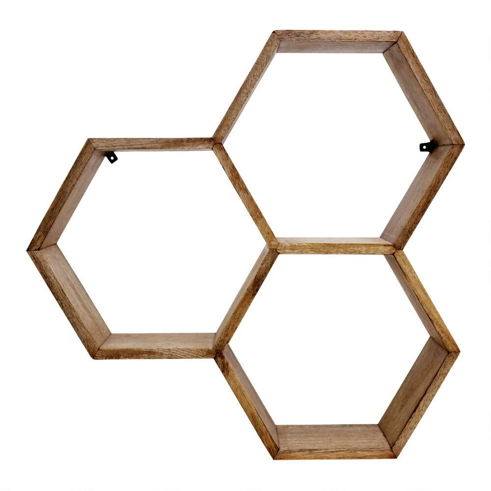 World Market Mango Wood Honeycomb Wall Shelf 3 World Market Mango Wood Honeycomb Wall Shelf - Image 3