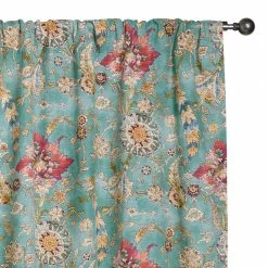 World Market Genevieve Aqua Floral Cotton Sleeve Top Curtains Set Of 2