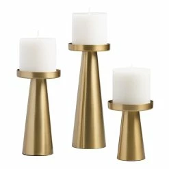 World Market Brushed Gold Metal Contemporary Pillar Candle Holder