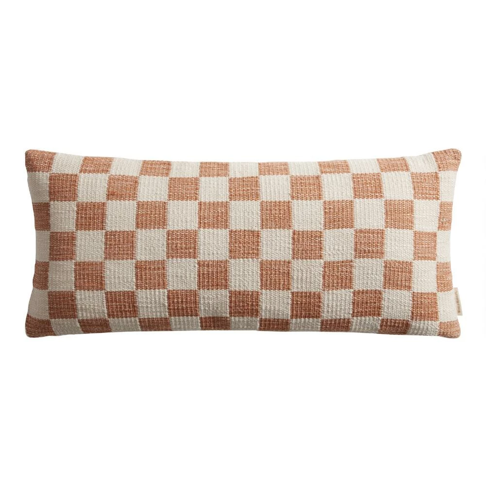 World Market Extra Wide Ivory Checkered Lumbar Pillow 2 World Market Extra Wide Ivory Checkered Lumbar Pillow - Image 2
