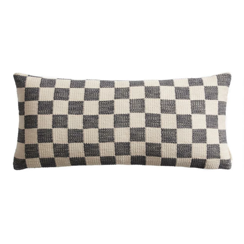 World Market Extra Wide Ivory Checkered Lumbar Pillow 6 World Market Extra Wide Ivory Checkered Lumbar Pillow - Image 6