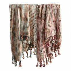World Market Multicolor Stitch Fringe Throw Blanket