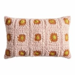 World Market Ivory Tiled Square Crocheted Lumbar Pillow