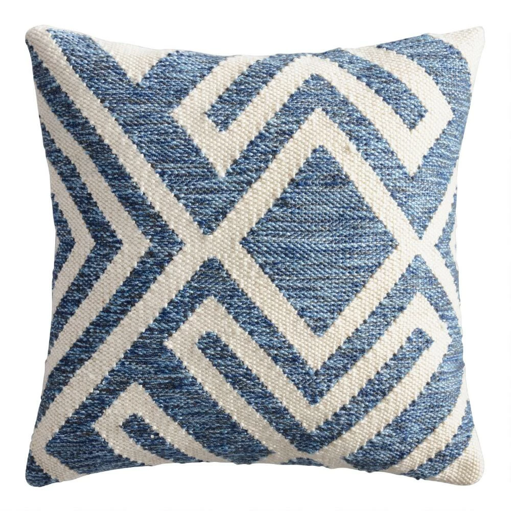 World Market Blue and Ivory Geometric Indoor Outdoor Throw Pillow 1 World Market Blue and Ivory Geometric Indoor Outdoor Throw Pillow