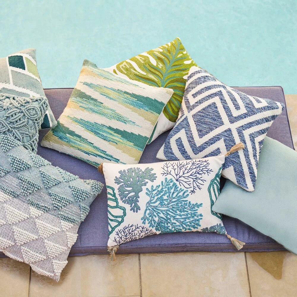 World Market Blue and Ivory Geometric Indoor Outdoor Throw Pillow 4 World Market Blue and Ivory Geometric Indoor Outdoor Throw Pillow - Image 4