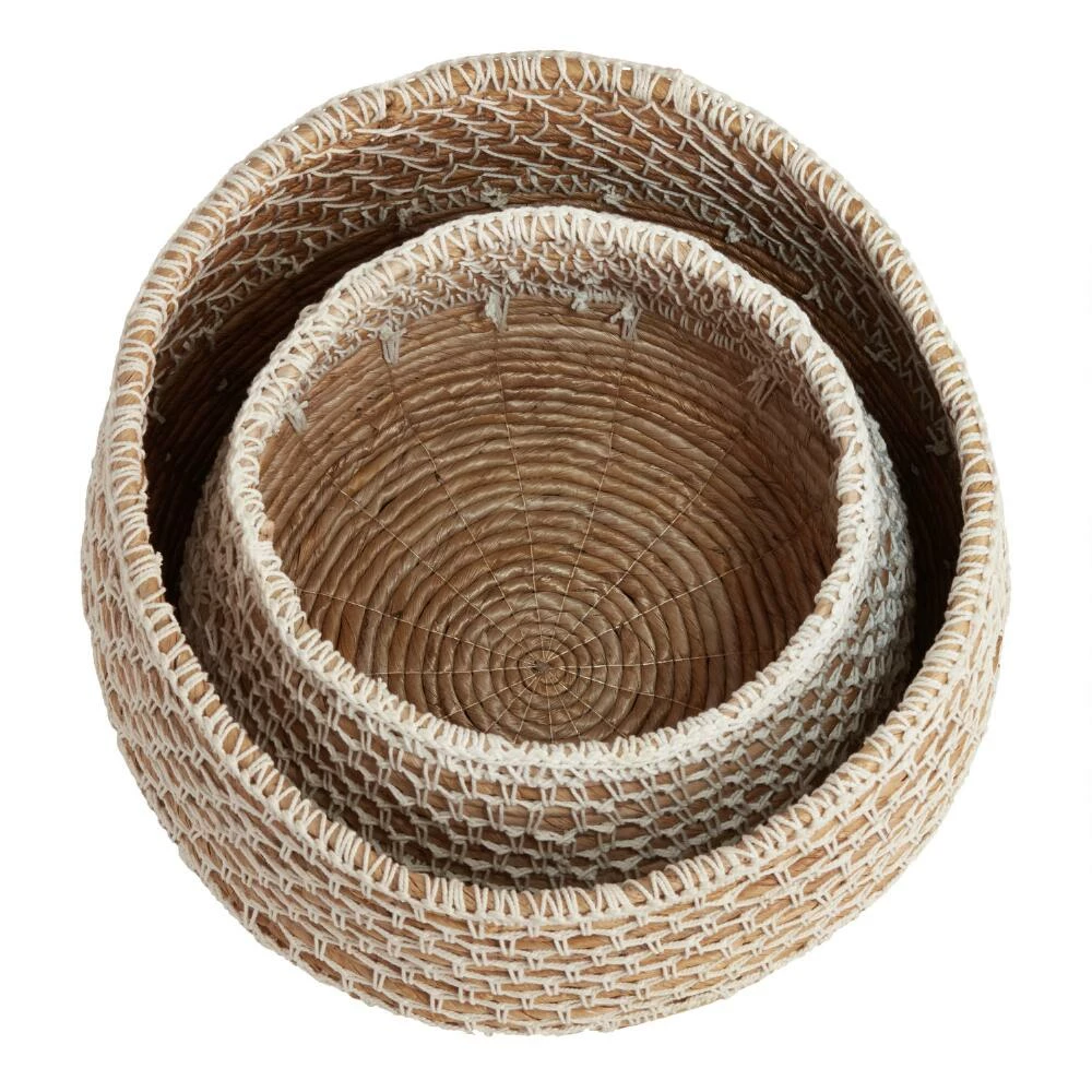 World Market Harper Natural Banana Leaf Basket With White Macrame 2 World Market Harper Natural Banana Leaf Basket With White Macrame - Image 2