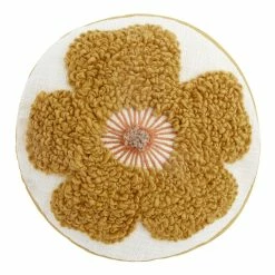 World Market Round Mustard Tufted Flower Throw Pillow