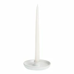 World Market White Ceramic Saucer Taper Candle Holder